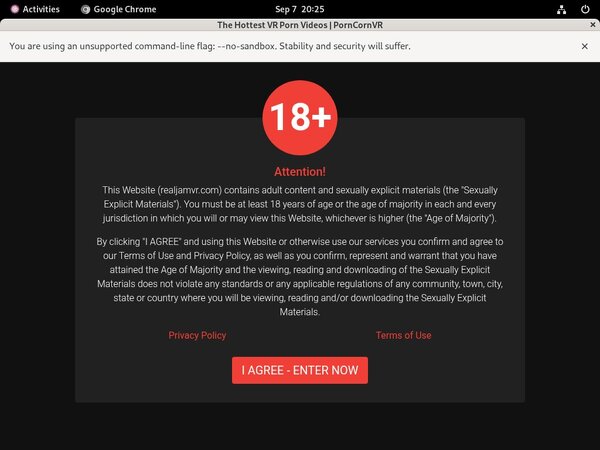 Porn Corn VR Sign Up Page